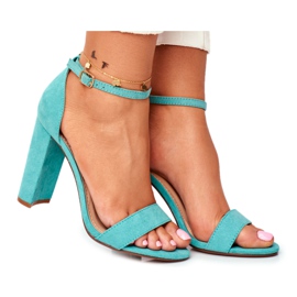 ADY Sandały Damskie Na Słupku Zamszowe Zielone Anastasie