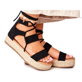Espadryle Damskie Na Platformie Wiązane Czarne Fuerta