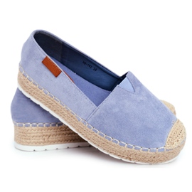 FRBS Espadryle Damskie Na Platformie Lniane Niebieskie La Playa