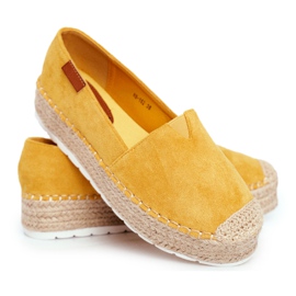 FRBS Espadryle Damskie Na Platformie Lniane Żółte La Playa