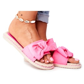 FRJ Klapki Damskie Z Kokardką Fuksja Neon Happiness różowe