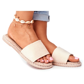 FRJ Klapki Damskie Klasyczne Zamszowe Beżowe Look At Me beżowy