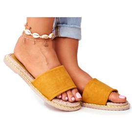 FRJ Klapki Damskie Klasyczne Zamszowe Żółte Look At Me