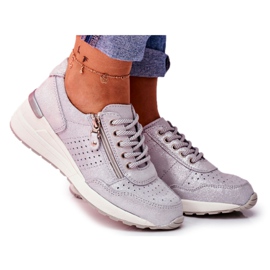 Vinceza Sportowe Damskie Buty Sneakersy Skórzane Srebrne FT20-8675 Better Way szare