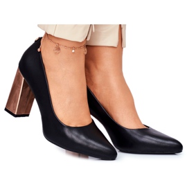 Czółenka Damskie Na Złotym Słupku Sergio Leone Czarne PB216