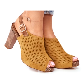 Sandały Damskie Na Słupku Sergio Leone SK855 Żółte Senillo