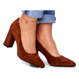 Czółenka Damskie Na Słupku Sergio Leone Camel PB216 brązowe