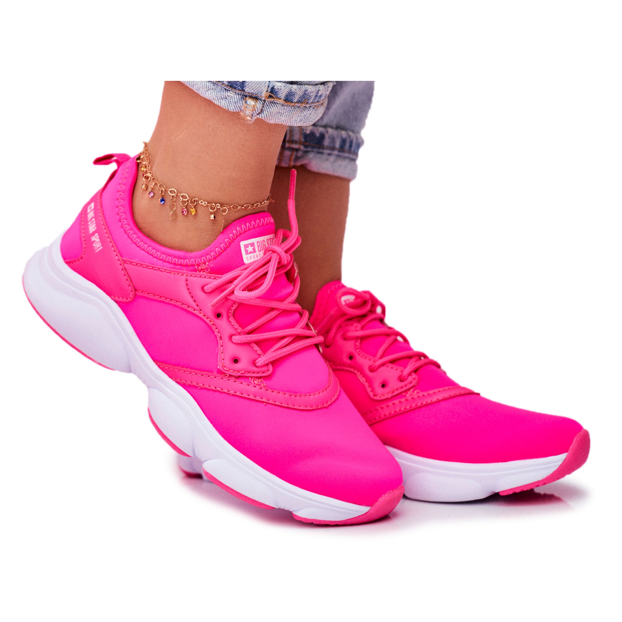 Damskie Sportowe Obuwie Sneakersy Big Star Neon Róż FF274931 różowe