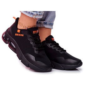 Damskie Sportowe Obuwie Sneakersy Big Star Czarne FF274946 pomarańczowe