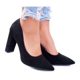 SEA Czółenka Damskie Na Słupku Zamszowe Czarne Strawberry