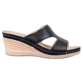 GOLL Lekkie Klapki Na Koturnie czarne