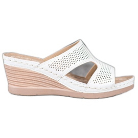 GOLL Lekkie Klapki Na Koturnie białe