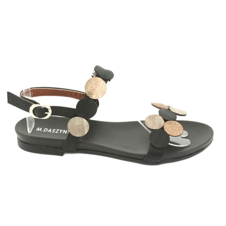 M.Daszyński Czarne Sandały złote kółka Daszyński MR1958-1 żółte