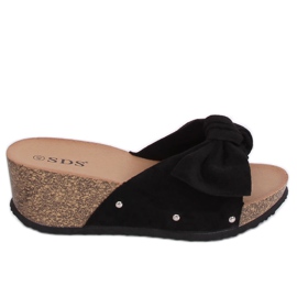 Klapki na koturnie czarne 7862-KL Black