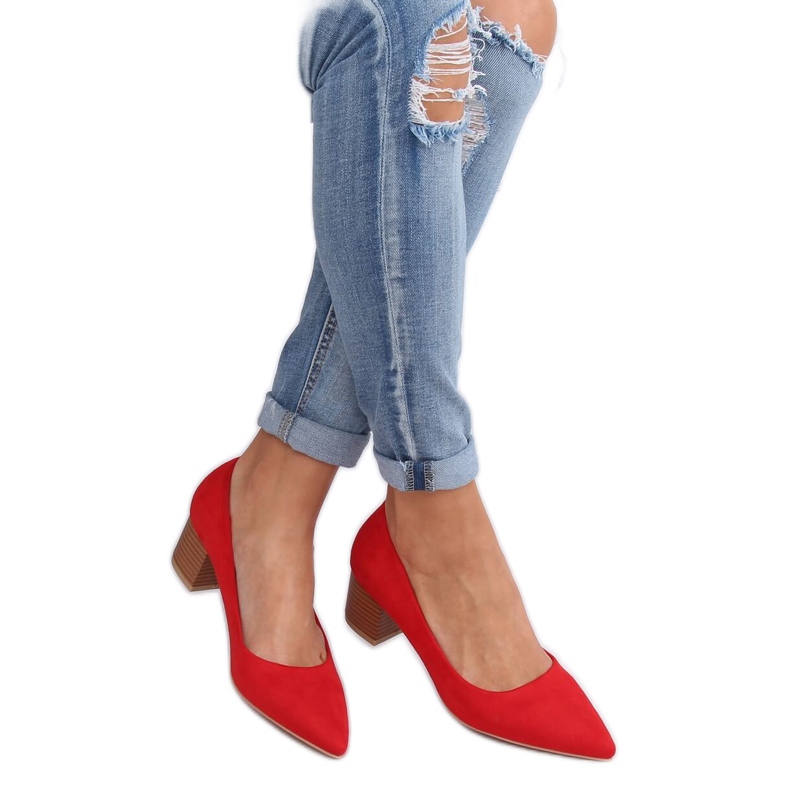 Czółenka na drewnianym obcasie czerwone CL75P Red