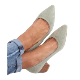 Czółenka na drewnianym obcasie seledynowe CL75P Green zielone