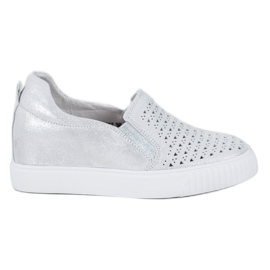 Filippo Skórzane Slipony Na Koturnie szare