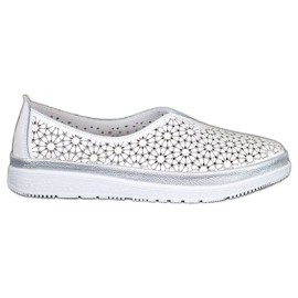 Filippo Skórzane Slipony Z Kwiatowym Wzorem białe żółte