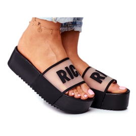 SEA Damskie Klapki Na Platformie Czarne Rich