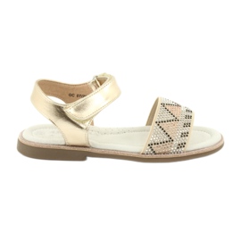 American Club Sandałki dziewczęce wkładka skórzana metaliczne złote z cekinami  GC07/20 czarne