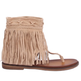 Japonki z cholewką beżowe NS129P Beige beżowy