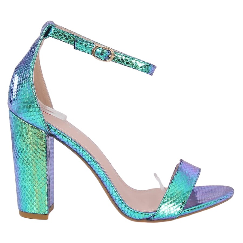 Sandałki na obcasie holograficzne TU135P Green niebieskie zielone