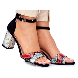 Sandały Damskie Na Słupku Sergio Leone Czarne SK873 wielokolorowe