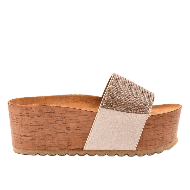 Beżowe klapki na platformie 77-99 beżowy