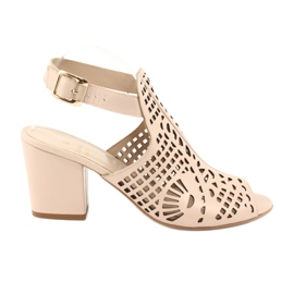 Sandały Na Słupku Laura Messi 1924 Skóra Beżowe Montoro różowe