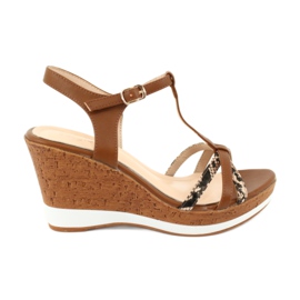 Sandały na koturnie Sergio Leone SK308 brązowe