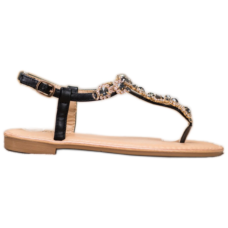 Small Swan Sandały Japonki Z Cyrkoniami czarne