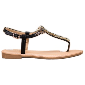 Small Swan Eleganckie Sandały Z Cyrkoniami czarne