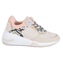 SHELOVET Sneakersy Snake Print brązowe