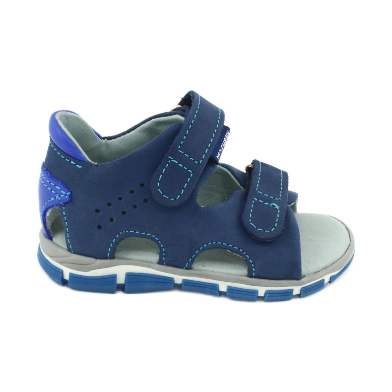 Mazurek Sandałki chłopięce skórzane na rzepy granatowo-niebieskie 314