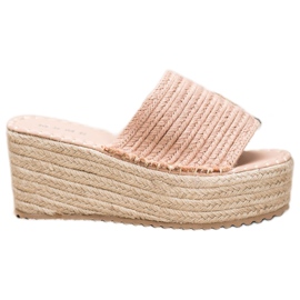 SHELOVET Plecione Klapki Na Koturnie różowe