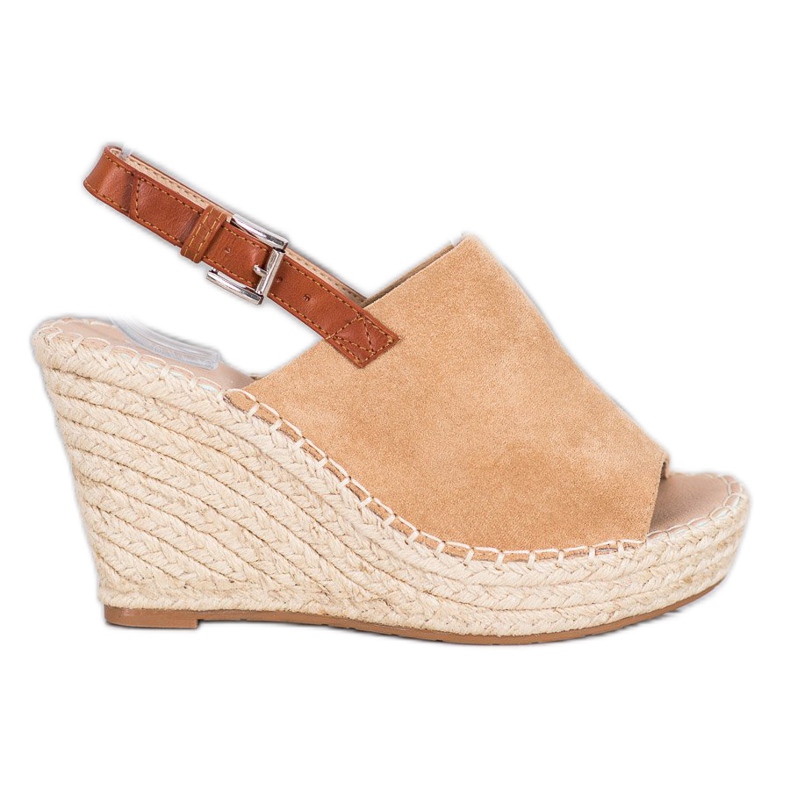 Small Swan Modne Sandały Z Zamszu brązowe