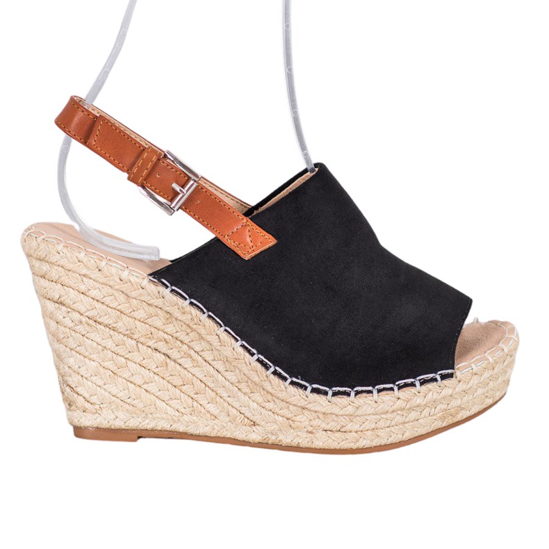 Small Swan Modne Sandały Z Zamszu czarne