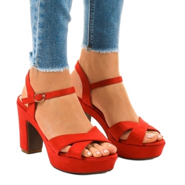 Czerwone sandały na słupku JC15017