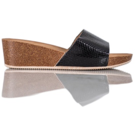 Small Swan Klapki Z Eko Skóry czarne