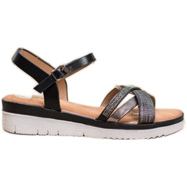 Small Swan Wygodne Sandały Z Cyrkoniami czarne