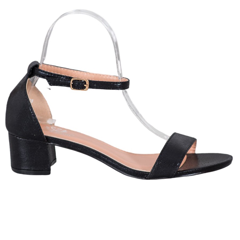 Small Swan Błyszczące Sandałki Z Eko Skóry czarne