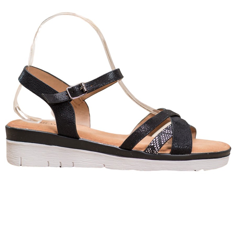 Small Swan Sandalki Na Niskiej Koturnie czarne