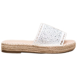 Small Swan Klapki Z Kryształkami białe