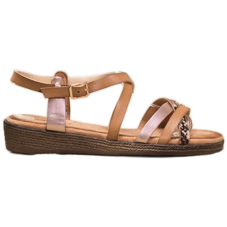 Small Swan Stylowe Brązowe Sandały złoty