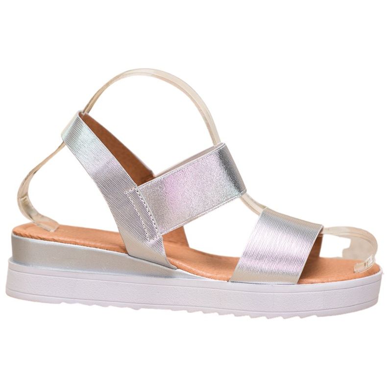 SHELOVET Srebrne Sandały Na Platformie szare