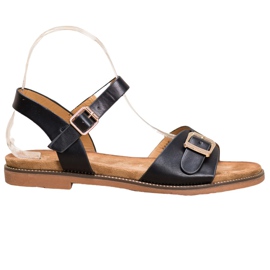 Small Swan Czarne Sandały Ze Sprzączką