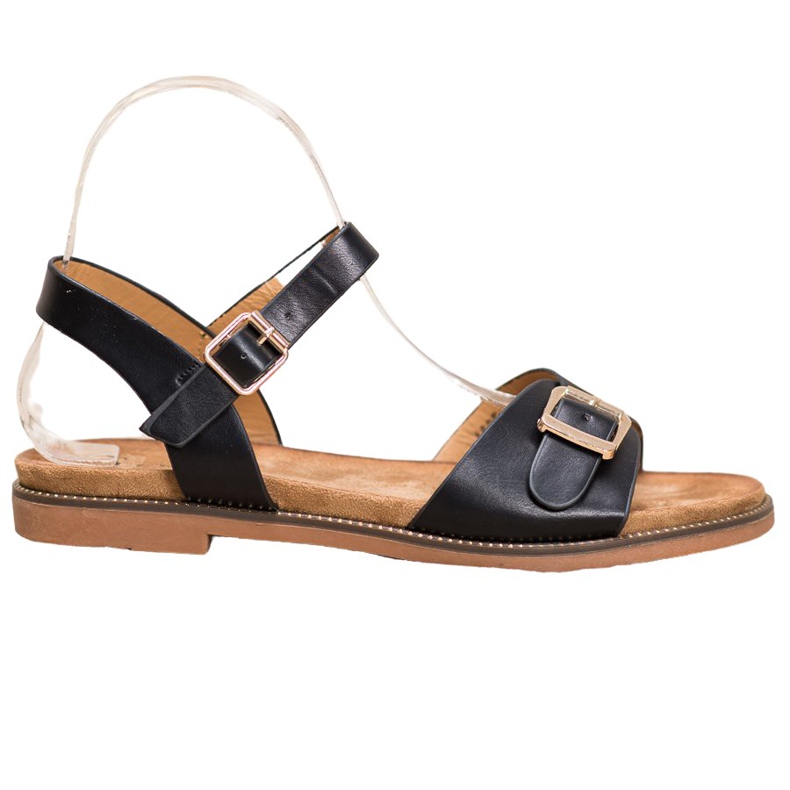 Small Swan Czarne Sandały Ze Sprzączką