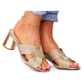 S.Barski Klapki Damskie Na Słupku Wsuwane Złote Guest złoty