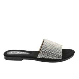 Czarne klapki z cyrkoniami 839-761 szare