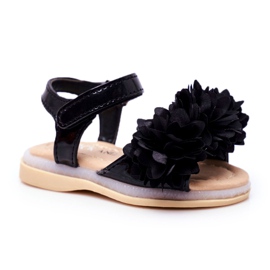 FRROCK Dziecięce Sandałki Na Rzep Świecące Czarne Milena